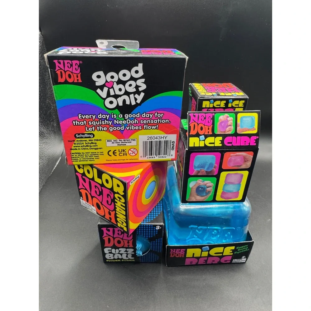 Blue NeeDoh Sensory Toy Lot Nice Berg Cube Ice Baby Heart Fuzz Ball Change